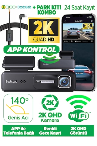 360+ Botslab HK30 Pro 2K QHD WiFi 140° Geniş Açı Gece Görüşlü Araç İçi Kamera+ Park Modu Kiti Combo