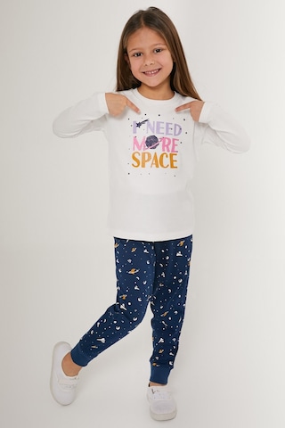 Rolypoly Need More Space Beyaz Kız Çocuk Uzun Kol Pijama Takım Krem