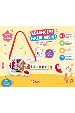 Mini Müzikli Oyuncak Gitar Kırmızı Beyaz