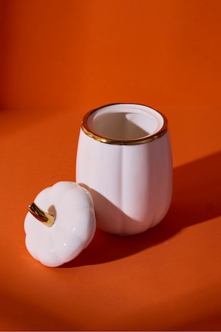 Kabak Porselen S Kapaklı Kavanoz 13x8.5 Cm Beyaz Beyaz