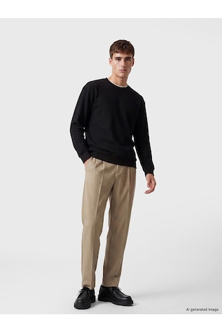 Lcw Vision Siyah Bisiklet Yaka Fitilli Erkek Sweatshirt
