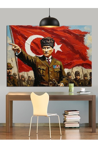 Askeri Üniformalı Atatürk Portresi Dekoratif Kanvas - Mdf Ahşap Tablo