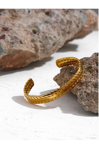 Eetit Paslanmaz Çelik Altın Yapraklı Manşet Bileklik Kadın Bileklik Altın