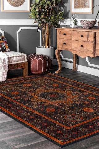Frenda Home Fas Kapısı Desenli Yıkanabilir Pamuk Taban Halı Turuncu