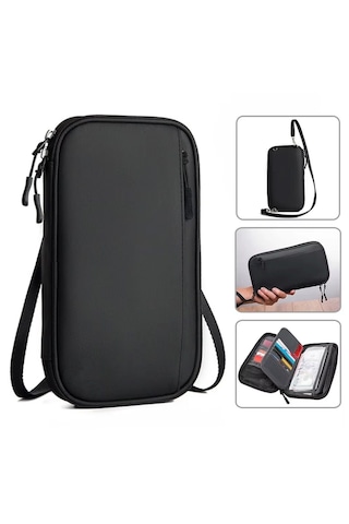 Microcase Unisex Su Geçirmez Çok Amaçlı Seyehat Pasaport Çok Gözlü Organizer Çanta Al4863 Siyah