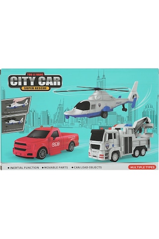 Cıty Car Helikopter Ve Kamyon 2 Li Araç Seti Beyaz Kamyon