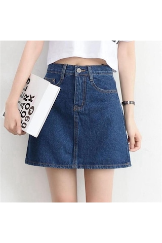 Kadın Etek Popüler Kot Etek Yüksek Bel Kore Kadınlar Için Diz Boyu Kısa Kot Etekler Mavi