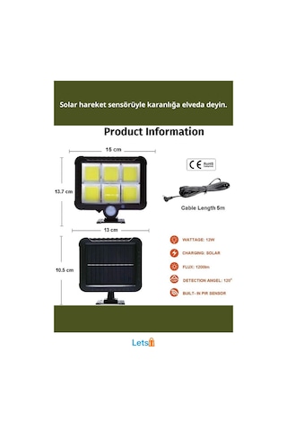 Hareket Sensörlü Su Geçirmez Güneş Enerjili Duvar Lambası 12w Çok Renkli