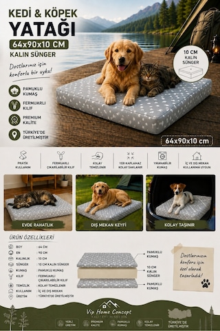 Büyük Irk Köpek Yatağı Süngerli Fermuarlı Yıkanabilir Kılıflı Köpek Minderi 64x90x10 Cm-gri Yıldız