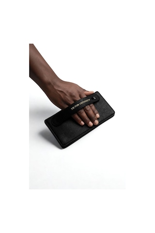 Telefon Bölmeli Cüzdan İsim Baskılı Mıknatıslı Ve El Bantlı Paraportföy Siyah