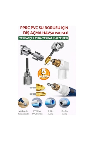 Senbang Pprc Pvc Su Borusu Diş Açma Seti 5 Parça Havşa Pah Açma Aparatı Tesisatçı Kılavuz Seti
