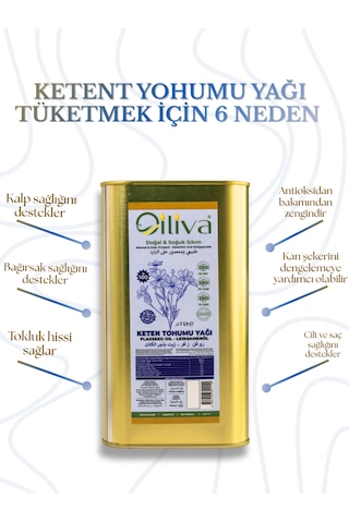 Keten Tohumu Yağı 1 L Teneke Soğuk Sıkım, %100 Doğal, Katkısız