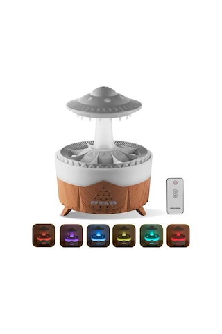 Hava Nemlendirici Aroma Difüzör Kumandalı 350ml 7 Renk Led Işıklı Su Damlacıklı Ufo