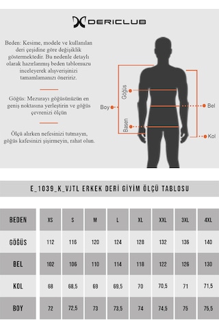 Dericlub E1039 Kapüşonlu Vejetal Gerçek Deri Erkek Mont Siyah