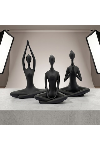 12 Cm 3 Lü Yoga Figürü Biblo Seti Modern Ev Dekoru Tv Ünitesi Ve Raf Aksesuarı Siyah