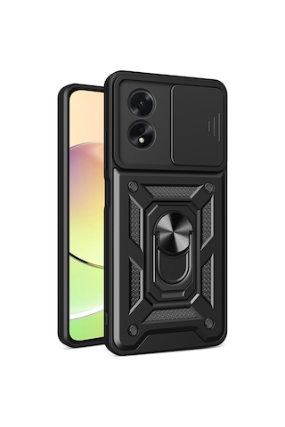 Zore Oppo A38 Uyumlu Magnetik Standlı Kamera Korumalı Msra Sürgülü Vega Kapak-siyah Siyah