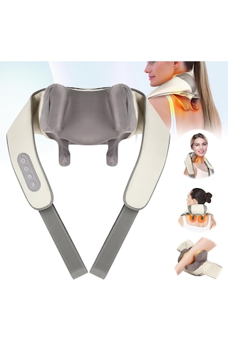 Realx Şarjlı Ovmalı Isıtmalı Boyun Sırt-Bel Omuz Bacak Cihazı İnsan Eli Yoğurma Hissi Veren Masaj Aleti Beyaz - Gri