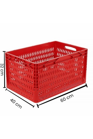 Alpbx Delikli Kırmızı Plastik Kasa 60x40x32 Cm - Sepet 65 Litre