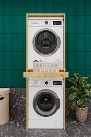Asra Trend Çamaşır ve Kurutma Makinesi Dolabı BD05 %100 MDF Çekmeceli Raf Safir & Meşe Desen