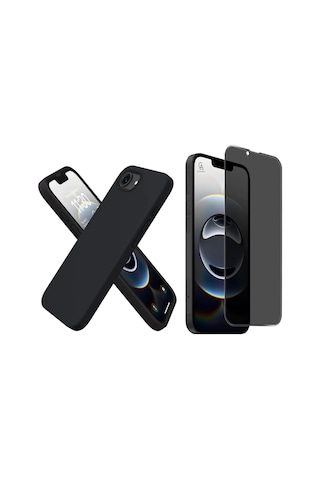 Apple Uyumlu iPhone 16e İçi Kadife Lansman Kılıf Ve Hayalet Privacy Tam Kaplayan Cam Ekran Koruyucu Siyah