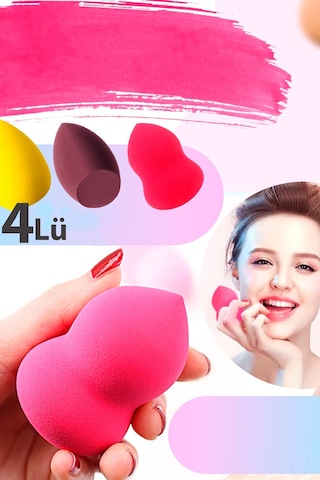 Armut Şeklinde 4lü Profesyonel Yüz Make-up Makyaj Sürgeri Seti Tatlı Hediyelik Islak Kuru Kullan