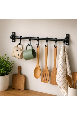 Orret Home 6 Kancalı Duvar Askısı Siyah Metal Askılık