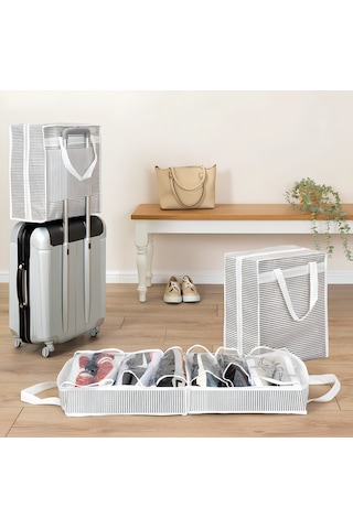 2 Adet Bavul Içi Düzenleyici Ayakkabı Saklama/taşıma Çantası Valize Asılabilir 40 35 22 Cm Gri-beyaz