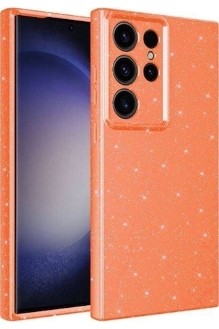 Galaxy S23 Ultra Kılıf Kamera Korumalı Simli Lüks Zore Koton Kapak Turuncu
