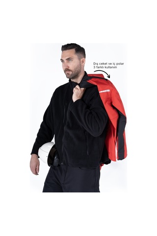 3'ü Bir Arada Mont Kırmızı - Siyah