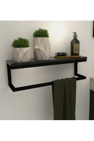 lyla concept Fulya Banyo Ahşap Raflı Metal Havlu, Şal Askılık Beyaz Metal, Raf Beyaz