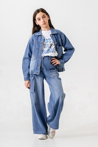 Kız Çocuk Yaka Taşlı Kot Ceket 1548 Mavi