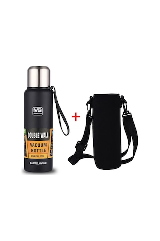 Büyük Kapasiteli Paslanmaz Çelik Termos Taşınabilir Yalıtımlı Termos Şişesi 1000 Ml Siyah