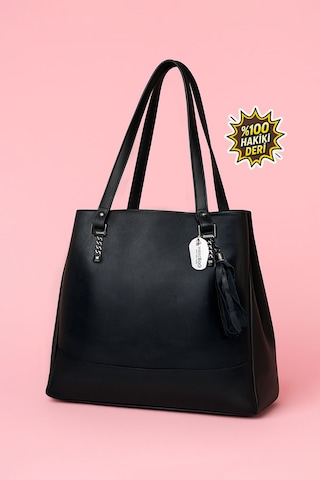Westbag Kadın Siyah Hakiki Deri Tokalı Çift Bölmeli El Ve Omuz Çantası