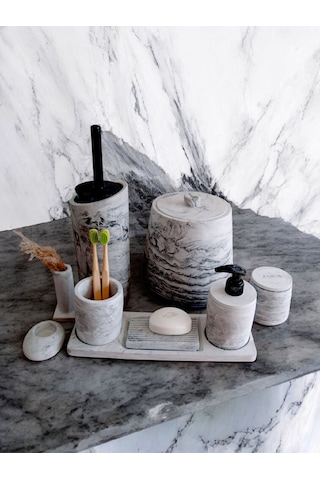 Antrasit Beton Banyo Seti Tuvalet Wc Sıvı Sabunluk Diş Fırçalığı Aksesuar Takım Antrasit