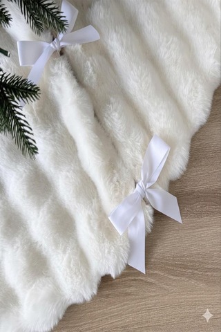 Raschel Home Bubble Beyaz Peluş Kumaş Yılbaşı Halı Altı Kumaş Yılbaşı Ağacı Etek Kumaş Yıkanabilir 100x100 Beyaz