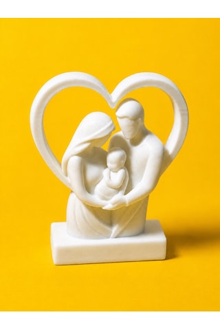 3d Baskı Aile Biblosu Beyaz Dekoratif Anne Baba Bebek Heykeli Kalpli Aile Temalı Masa Ve Raf Süsü - 10 Cm -