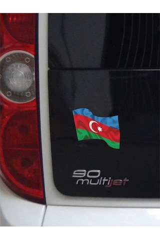 Azerbaycan Dalgalı Bayrak Etiket 10 X 9 Cm