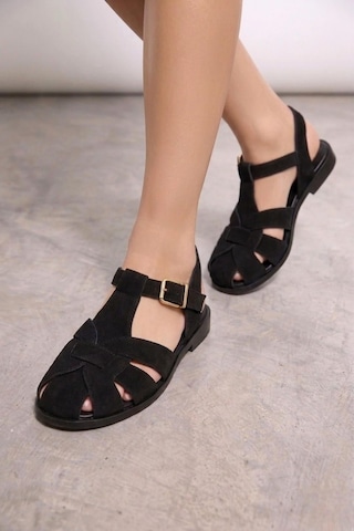 Fox Shoes Y250333302 Siyah Süet Kadın Sandalet