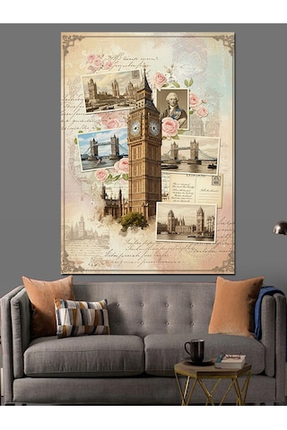 Londra Big Ben Kolaj Dekoratif Kanvas - Mdf Ahşap Tablo
