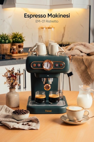 Fressi EM-01 Ristretto Süt Köpürtücülü 20 Bar Basınçlı Espresso Latte Cappuccino Americano Makinesi 1.2 L