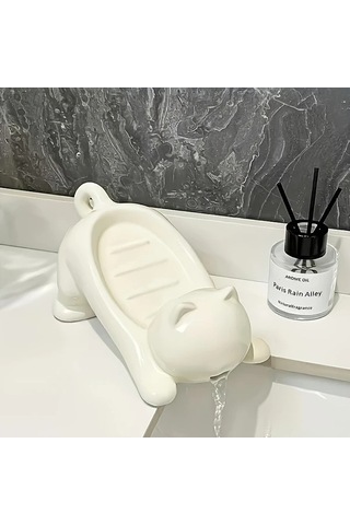 Trendooze Sevimli Kedi Şeklinde Otomatik Drenajlı Kendi Kendini Temizleyen Banyo Kutusu Beyaz Gaojunshop01 Beyaz