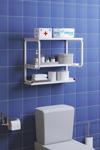 Üç Katlı Klozet Üstü Düzenleyici  Çamaşır Makinesi Duvar Rafı Ban Beyaz