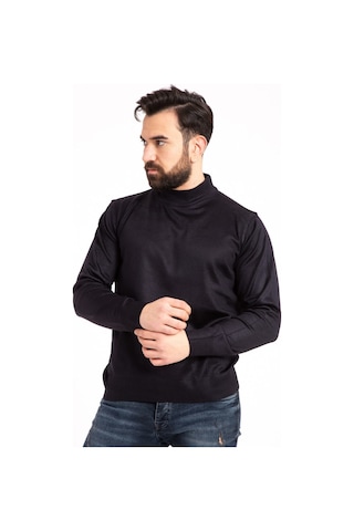 Nacar Store Erkek Lacivert Ince Yünlü Yarım Boğazlı Triko Kazak