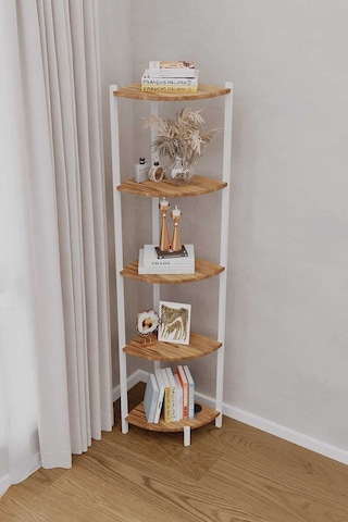 Bes Rafli Çok Amaçli Köse Kitaplik Beyaz Profil Beyaz Sunta 40x30x150 Cm Mtl042 Beyaz-çam
