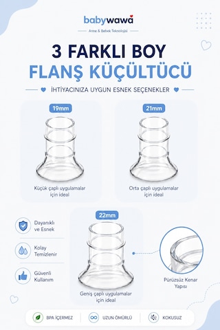 Babywawa Göğüs Pompası Kalkanı Silikon Flanş Küçültücü 19-21-22mm