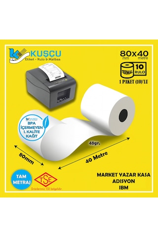 10 Adet 80x40 Tse Belgeli - 1. Kalite - Bpa İçermeyen - Pos,adisyon,yazar Kasa,bilgi Fişi,ıbm