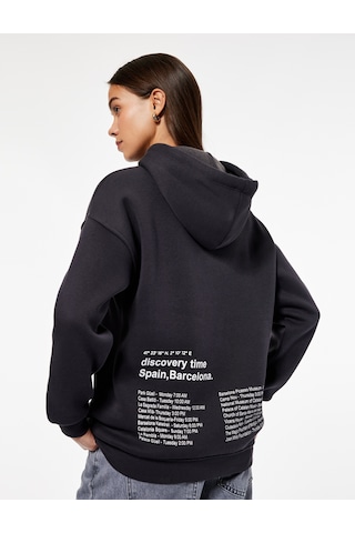 Koton Uzun Kollu Kapüşonlu Arkası Baskılı Oversize Sweatshirt Antrasit 6wal10555ık Antrasit