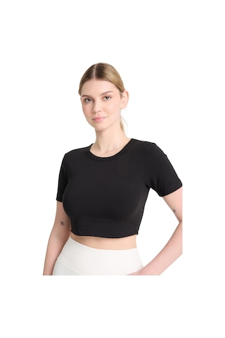 Hnc Sport Kadın Siyah %80 Modal %20 Elastan Kısa Kol Compression Spor Crop - Nefes Alan Ve Esnek Crop