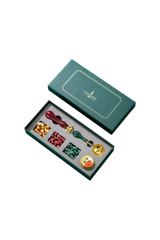 Aubyhe Yeşil Kutulu Mühür Mücevher Seti Mavi-kırmızı-yeşil Mürekkep Granülleri Defter Ve Hediye İçin Mühürleme Aleti