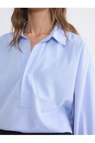 Lcwaıkıkı Classic Mavi Gömlek Yaka Oversize Oxford Bluz